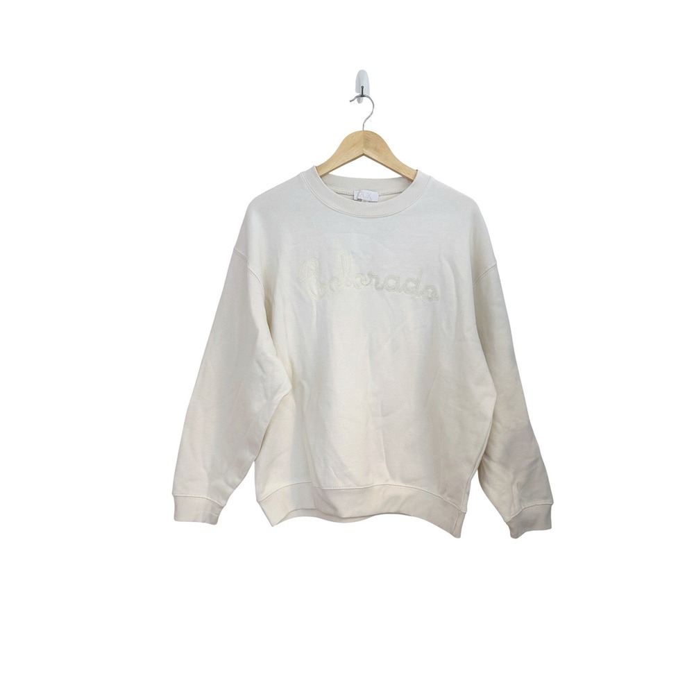 Le ALX Colorado Embroidered Organic Cotton Sweatshirt Creme Womens Medium NEW